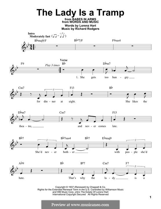 The Lady is a Tramp (Frank Sinatra): Melody line by Richard Rodgers