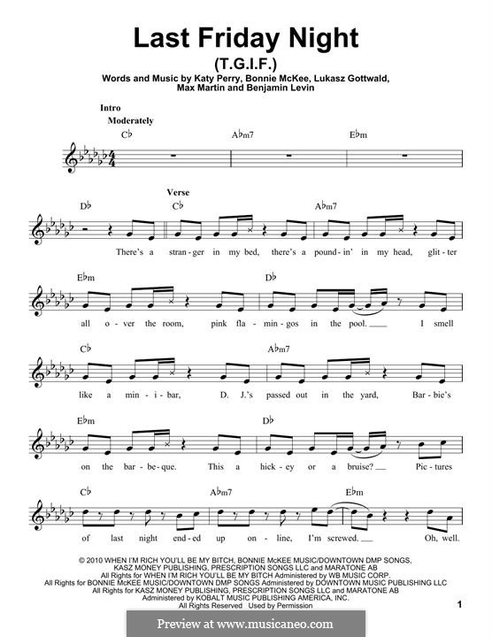 Last Friday Night (T.G.I.F.): Melody line by Bonnie McKee, Katy Perry, Lukas Gottwald, Max Martin