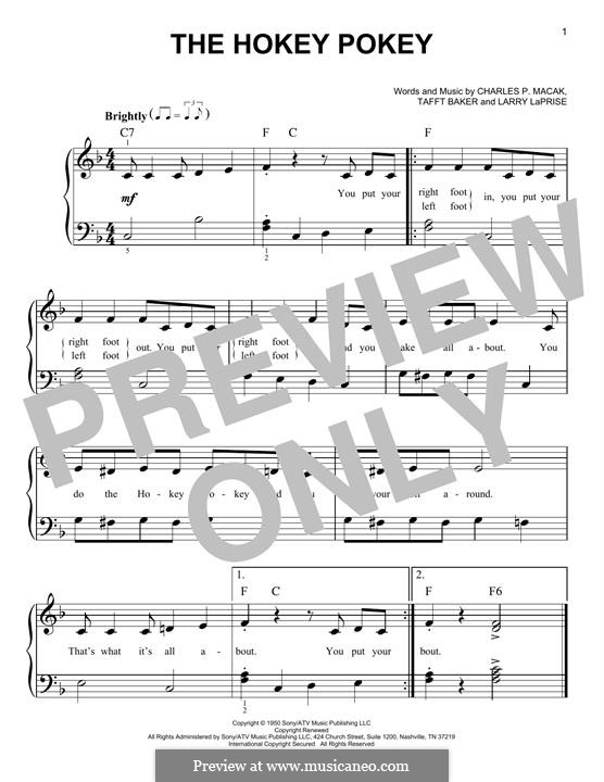 The Hokey Pokey: For piano by Charles P. Macak, Larry LaPrise, Tafft Baker