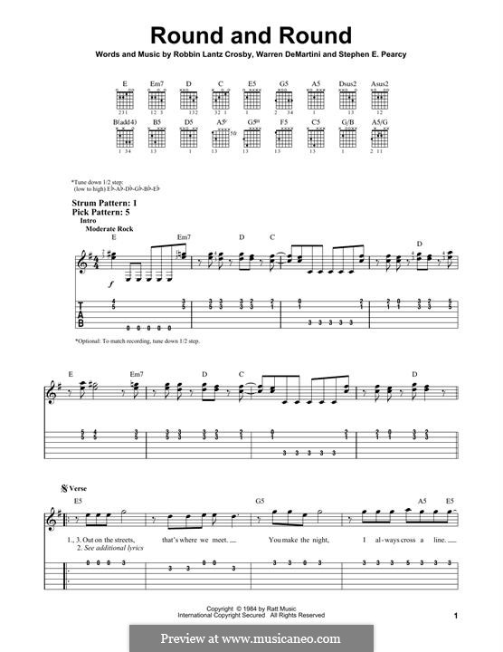 Round and Round (Ratt): For guitar with tab by Robbin Lantz Crosby, Stephen E. Pearcy, Warren DeMartini