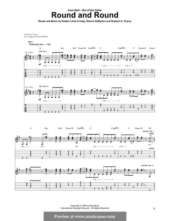 Round and Round (Ratt): For guitar with tab by Robbin Lantz Crosby, Stephen E. Pearcy, Warren DeMartini