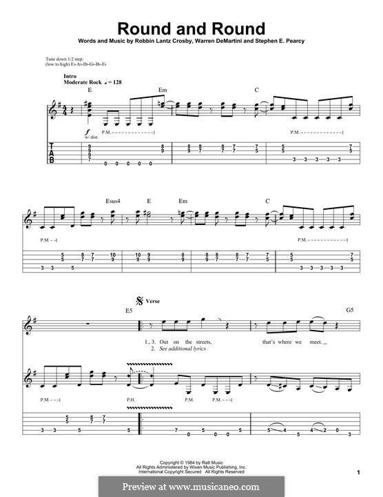 Round and Round (Ratt): For guitar with tab by Robbin Lantz Crosby, Stephen E. Pearcy, Warren DeMartini