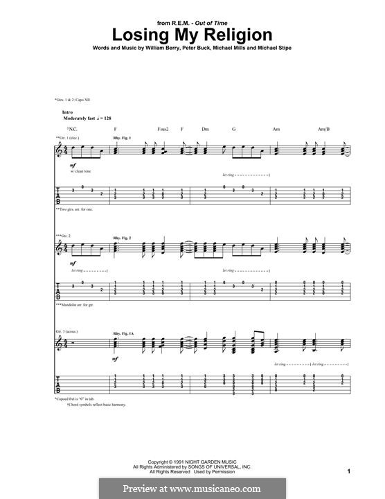 Losing My Religion (R.E.M.): For guitar with tab by Mike Mills, Michael Stipe, Peter Buck, William Berry