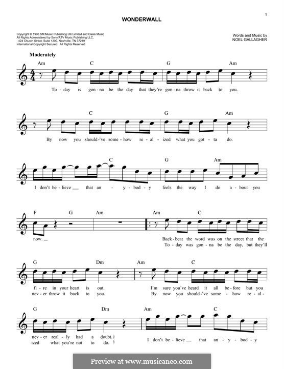 Wonderwall (Oasis): Melody line by Noel Gallagher
