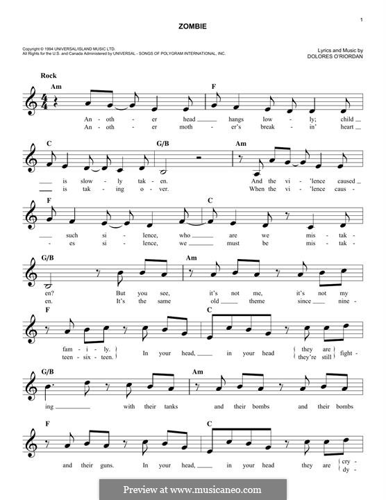 Zombie (The Cranberries) by D. O'Riordan - sheet music on MusicaNeo