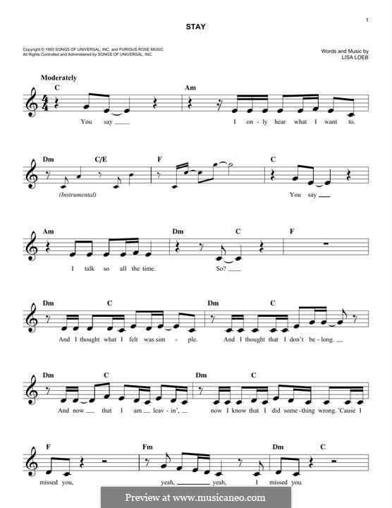 Stay: Melody line by Lisa Loeb