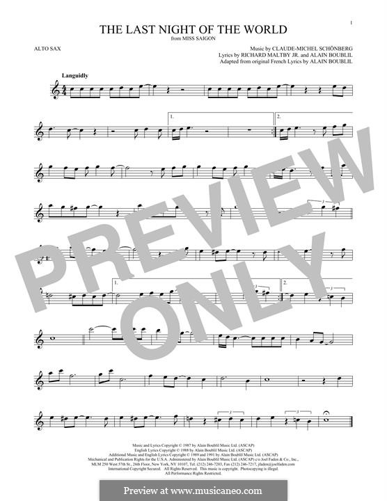 The Last Night of the World: For alto saxophone by Claude-Michel Schönberg