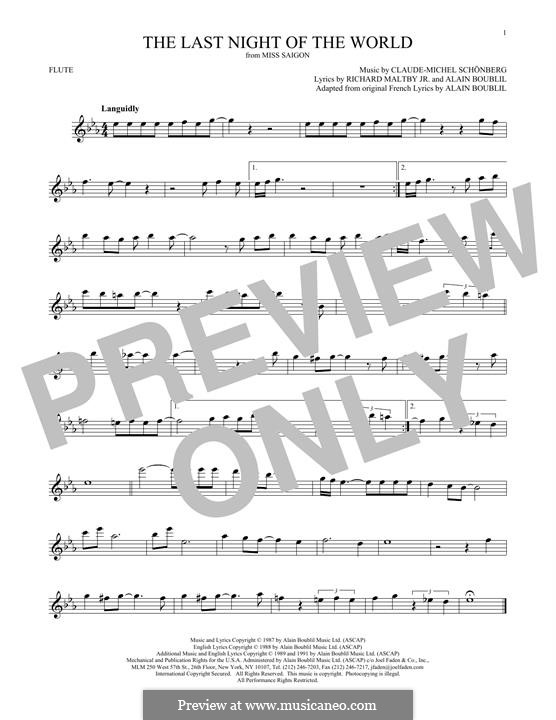 The Last Night of the World: For flute by Claude-Michel Schönberg