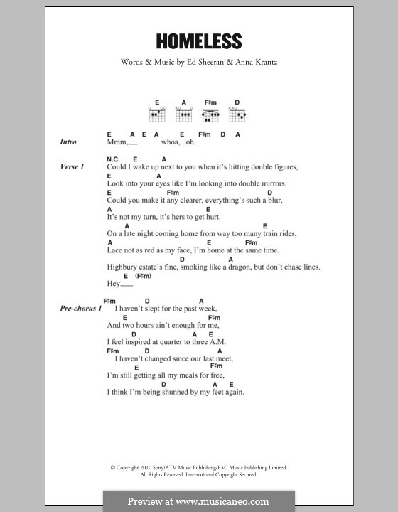 Homeless by E. Sheeran, A. Krantz sheet music on MusicaNeo