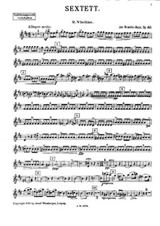 String Sextet in D Major, Op.40: Violin II part by Jan Brandts-Buys
