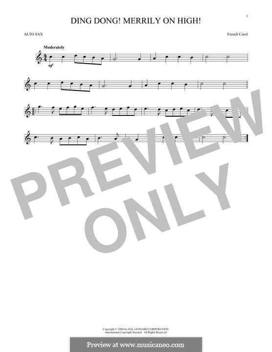 Ding Dong! Merrily on High (Printable Scores): For alto saxophone by folklore