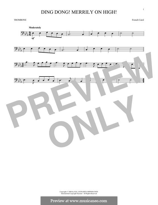 Ding Dong! Merrily on High (Printable Scores): For trombone by folklore