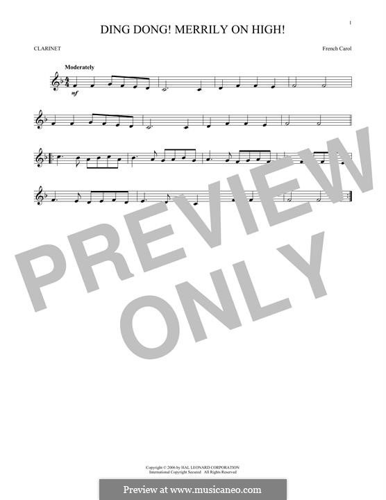 Ding Dong! Merrily on High (Printable Scores): For clarinet by folklore