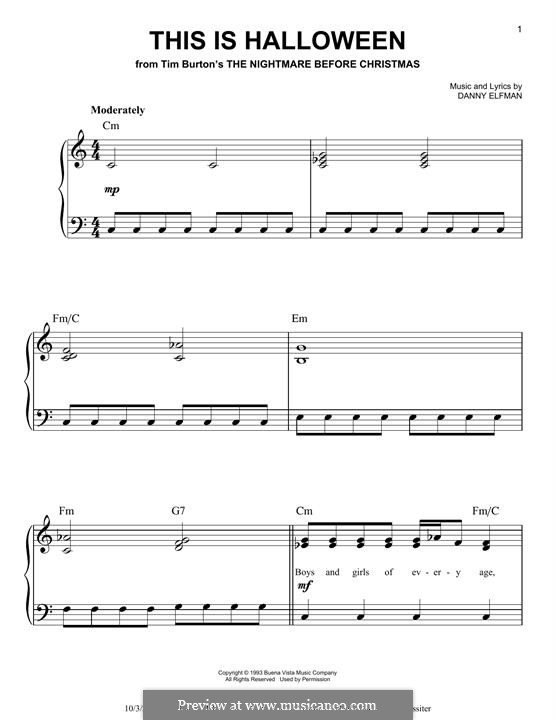 The Nightmare Before Christmas by D. Elfman sheet music on MusicaNeo
