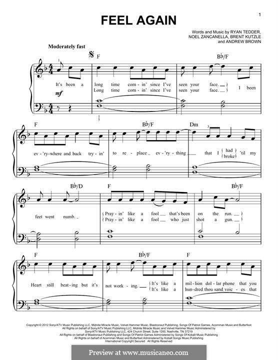 Feel Again (OneRepublic): For piano by Andrew Brown, Brent Kutzle, Noel Zancanella, Ryan B Tedder