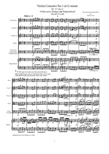 Concerto No.1 in G minor, RV 317: Score, parts by Antonio Vivaldi