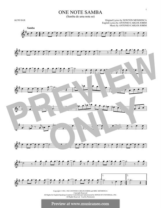 One Note Samba (Samba De Uma Nota): For alto saxophone by Antonio Carlos Jobim