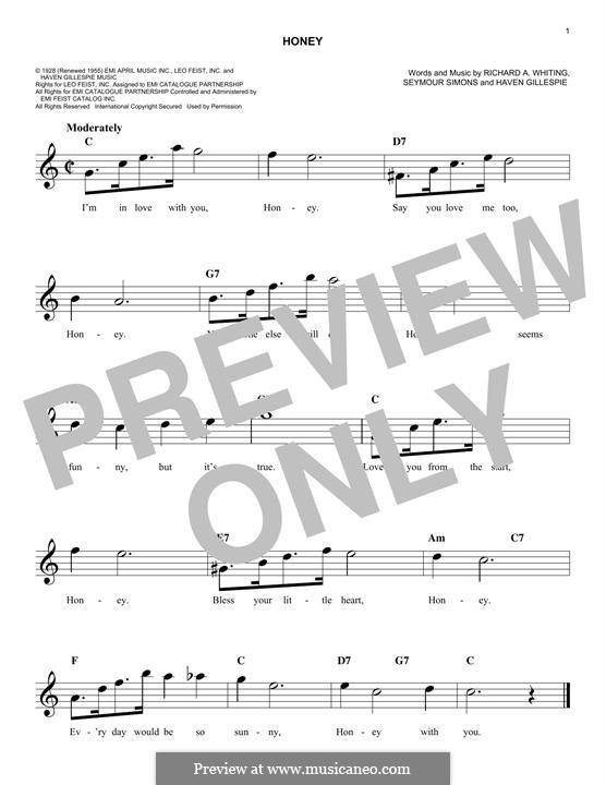 Honey: Melody line by Haven Gillespie, Richard A. Whiting, Seymour Simons