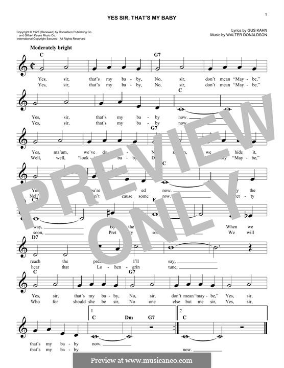 Yes Sir, That's My Baby: Melody line by Walter Donaldson