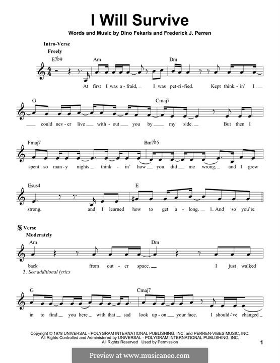 I Will Survive (Gloria Gaynor): Melody line by Dino Fekaris, Freddie Perren