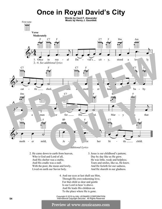 Once in Royal David's City (Printable scores): For ukulele by Henry John Gauntlett