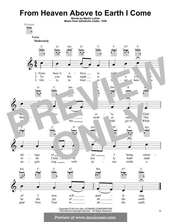 From Heaven Above to Earth I Come: For ukulele by Martin Luther