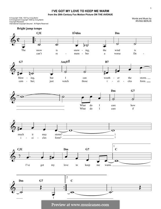 I've Got My Love to Keep Me Warm (Frank Sinatra): Melody line by Irving Berlin