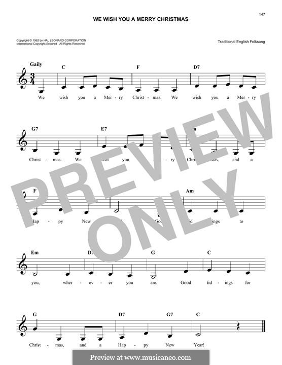 We Wish You a Merry Christmas (Printable Scores): Melody line by folklore
