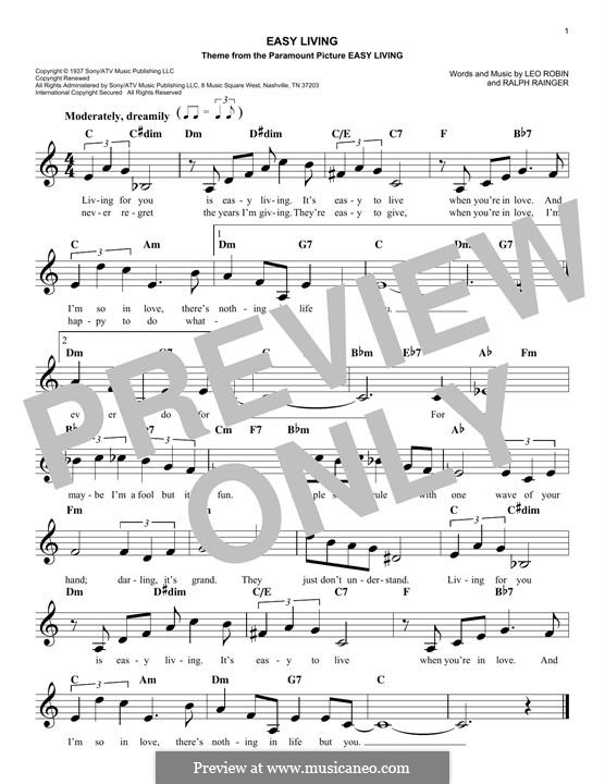Easy Living (Billie Holiday): Melody line by Leo Robin, Ralph Rainger