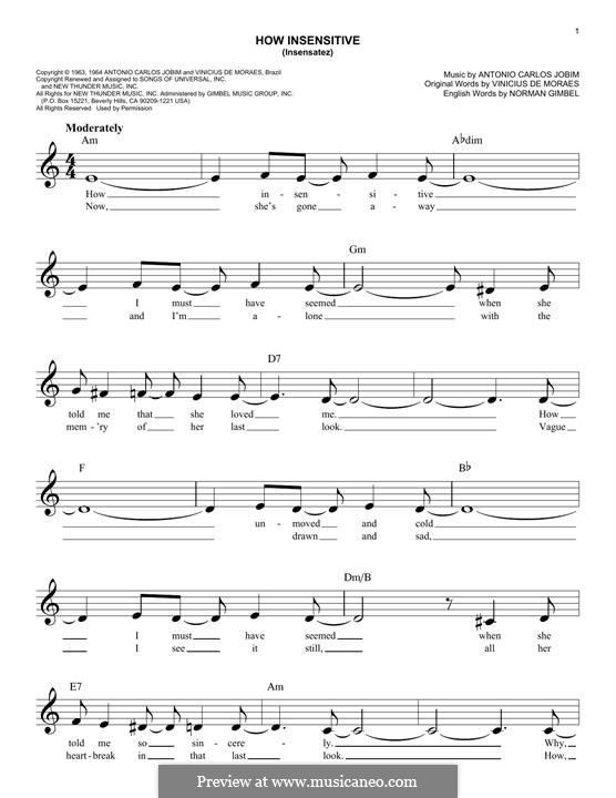 How Insensitive (Insensatez): Melody line by Antonio Carlos Jobim