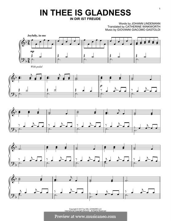 In Thee is Gladness: For piano by Giovanni Giacomo Gastoldi