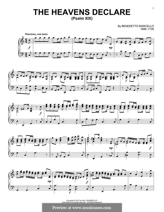 The Heavens Declare: For piano by Benedetto Marcello