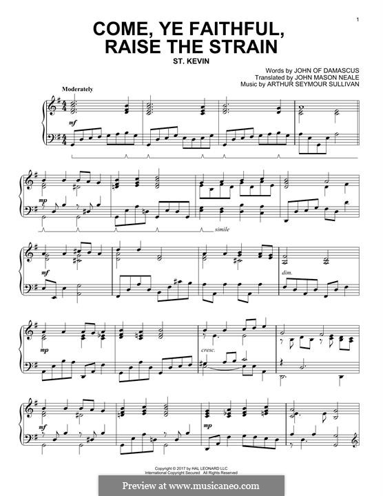 Come, Ye Faithful, Raise the Strain: For piano by Arthur Seymour Sullivan