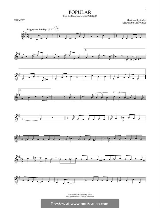 Popular (from Wicked): For trumpet by Stephen Schwartz