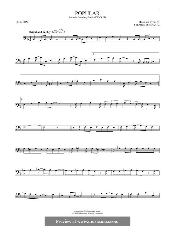 Popular (from Wicked): For trombone by Stephen Schwartz