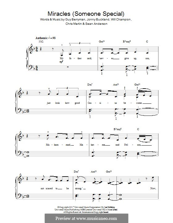 Miracles (Someone Special): For piano by Chris Martin, Guy Berryman, Jonny Buckland, Will Champion