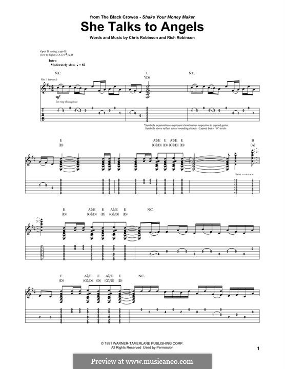 She Talks to Angels (Black Crowes): For guitar with tab by Chris Robinson, Rich Robinson