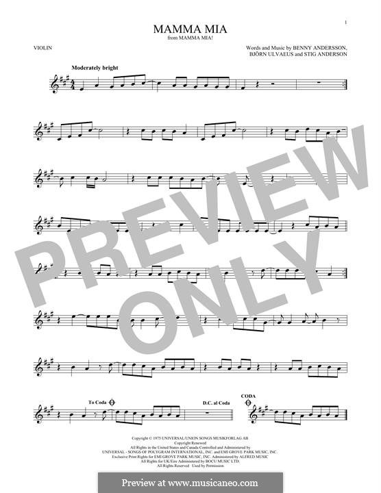 Mamma Mia (ABBA): For violin by Benny Andersson, Björn Ulvaeus, Stig Anderson