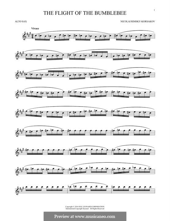 Flight of the Bumblebee (Printable scores): For alto saxophone by Nikolai Rimsky-Korsakov