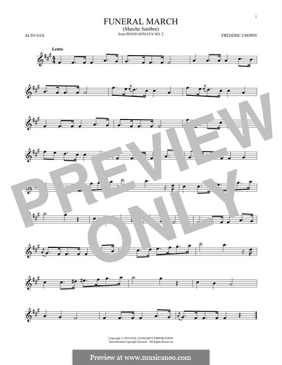 Sonata for Piano No.2 in B Flat Minor, Op.35: Movement III (Theme), for alto saxophone by Frédéric Chopin