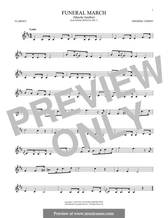 Sonata for Piano No.2 in B Flat Minor, Op.35: Movement III (Theme), for clarinet by Frédéric Chopin