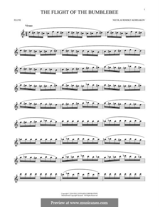 Flight of the Bumblebee (Printable scores): For flute by Nikolai Rimsky-Korsakov