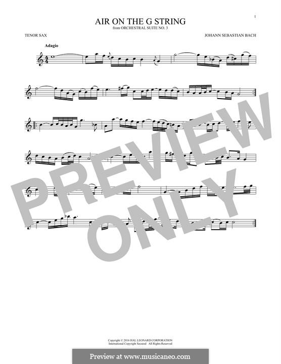 Aria (Printable Scores): Version for tenor saxophone by Johann Sebastian Bach