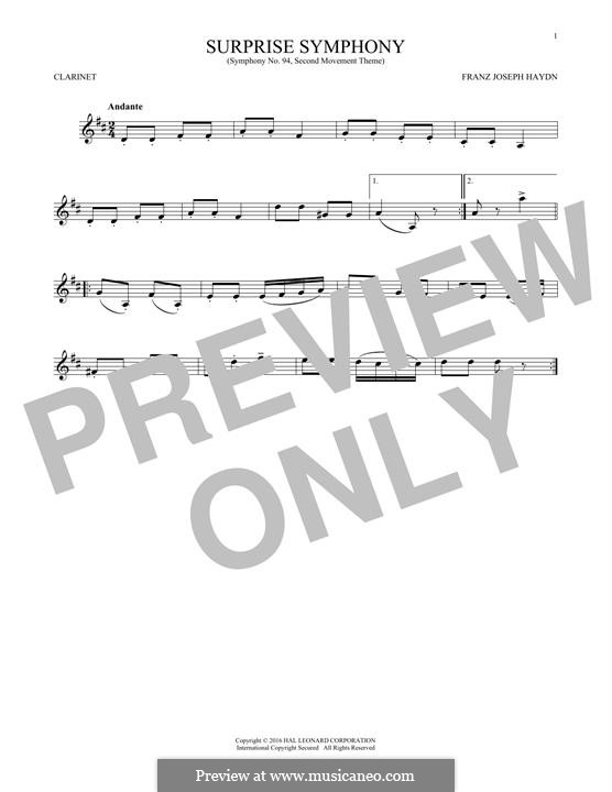 Movement II: Theme, for clarinet by Joseph Haydn