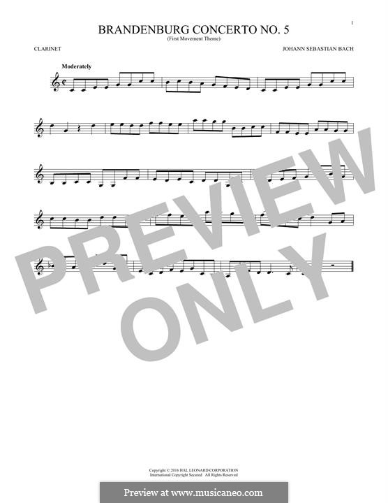 Brandenburg Concerto No.5 in D Major, BWV 1050: Movement I (Theme), for clarinet by Johann Sebastian Bach