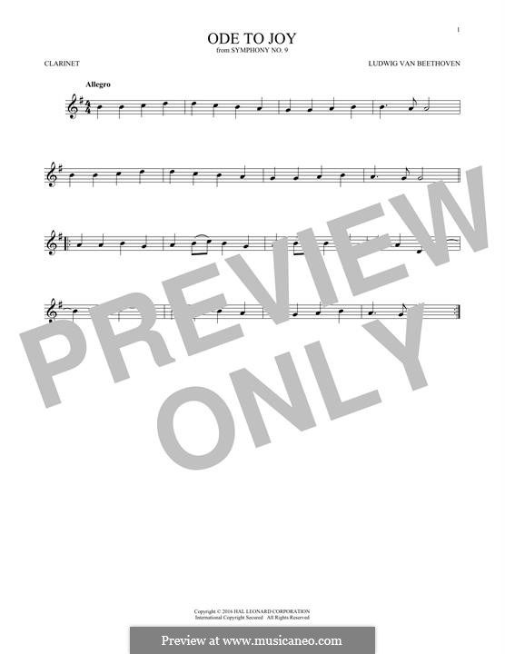 Ode to Joy (Printable scores): Version for clarinet by Ludwig van Beethoven