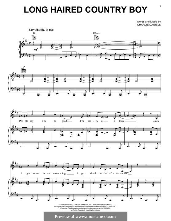 Long Haired Country Boy By C Daniels Sheet Music On Musicaneo