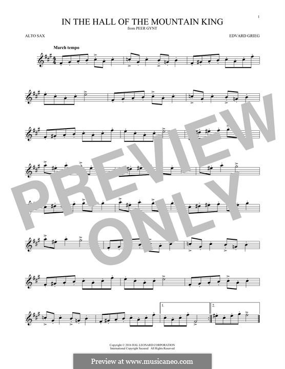 Suite No.1. In the Hall of the Mountain King (Printable Scores), Op.46 No.4: For alto saxophone by Edvard Grieg