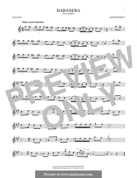 Habanera (Printable Scores): For alto saxophone by Georges Bizet