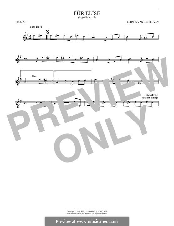 For Elise (Printable Scores), WoO 59: For trumpet by Ludwig van Beethoven